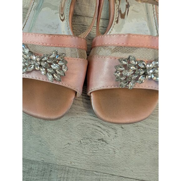 Badgley Mischka Girls Pink Satin Rhinestone Sandals Size 12 - Picture 5 of 7